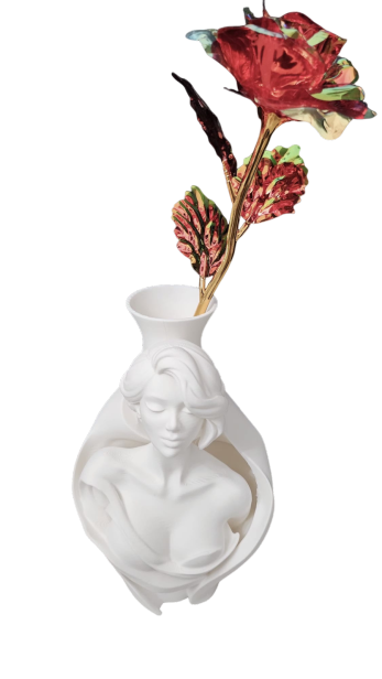 Rose dorée sur vase sculpture impression 3D - Maker's Arca 3D Gujan-Mestras